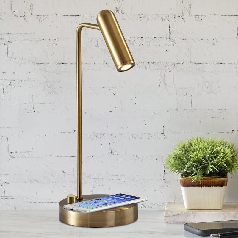 Lampe de bureau 17 po Avon avec chargement USB et sans fil Avon, Laiton antique