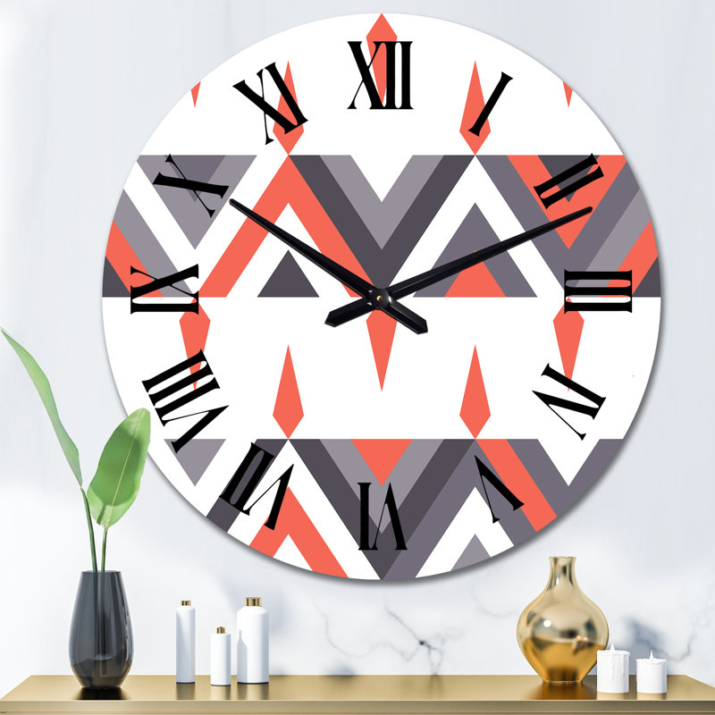 Horloge murale à motif zigzag en blanc et rouge, Moyen