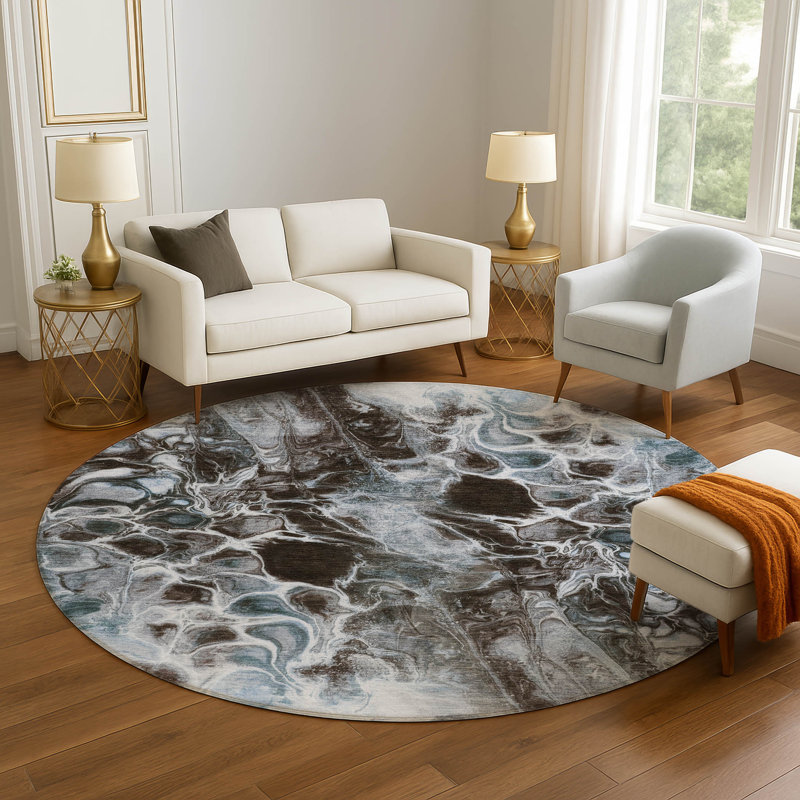 Premium Machine Washable Ralston AMF1936 Abstract Rug, Round 8'
