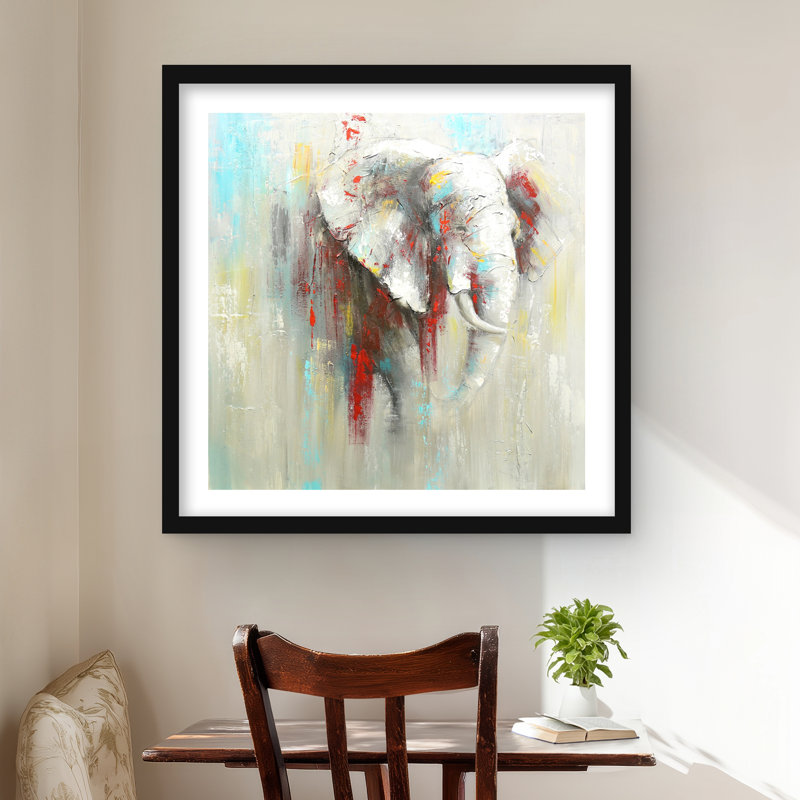 «Abstract Elephant with Paint Splash», reproduction encadrée turquoise