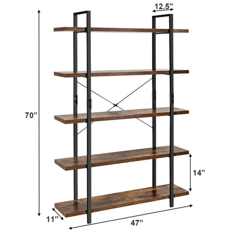 Bookcase, (5 Shelves) 70” H x 47” W x 12.5”D