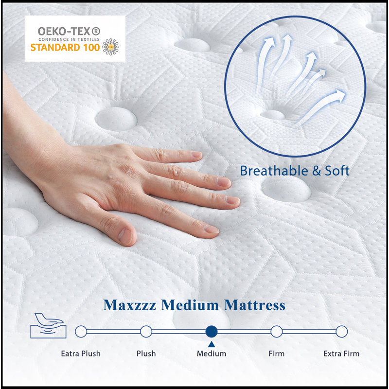 Mattress, Hybrid Mattresses In A Box Pressure Relief & Supportive, Cooling Memory Foam & Individually Pocket Coils For Motion Isolation, Luxury Mattress