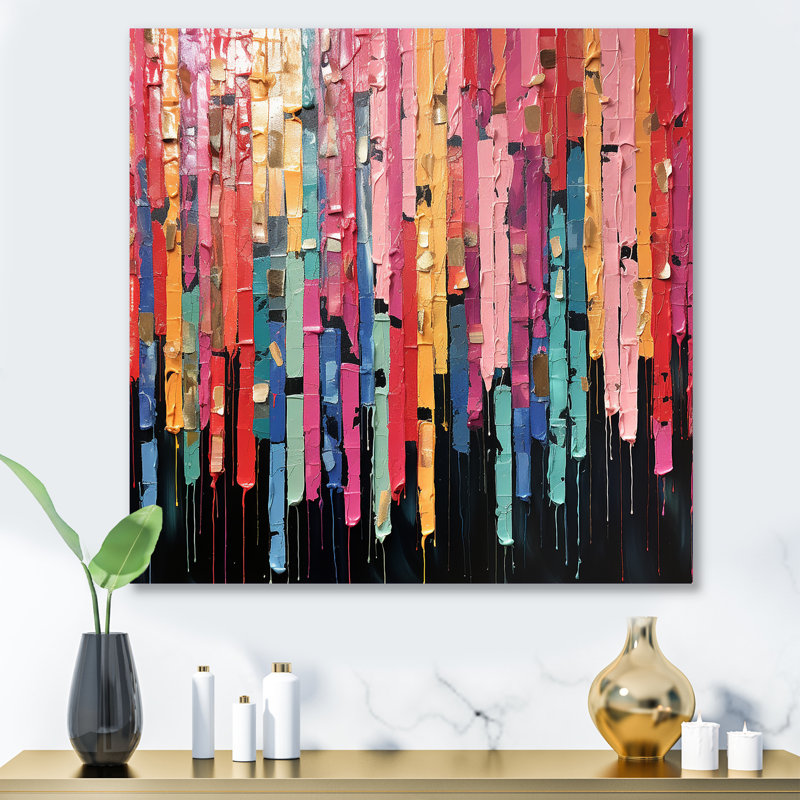 «Rose», mélodique numérique fusion IV - Collages abstraits, art mural en métal, H 16 po x l 16 po