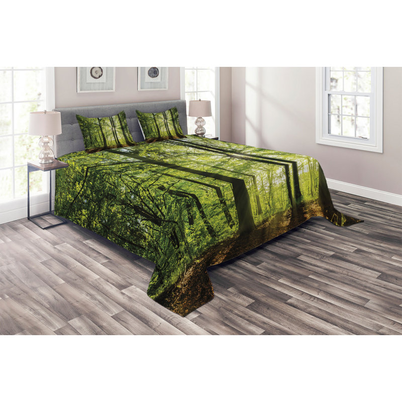 Forest Rustic Polyester Coverlet, King Bedspread + 2 Shams