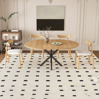 Table de salle à manger extensible ronde pour 2 à 6 personnes, table extensible de 43 à 58 pouces avec base en acier au carbone et 4 chaises en bois massif, mobilier de salle à manger moderne