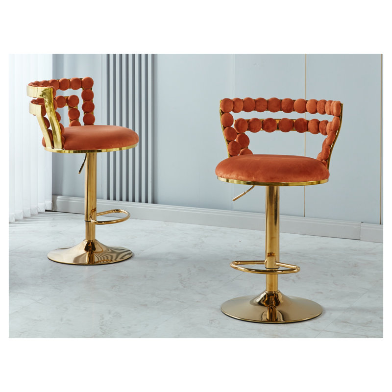 Ensemble de 2 tabourets de bar rembourrés modernes avec pattes en métal doré et dossier confortable