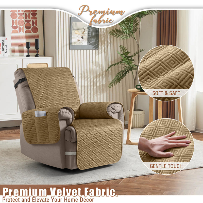Housse pour canapé inclinable en velours imperméable Wildee, Grand l 30 po, Velours kaki