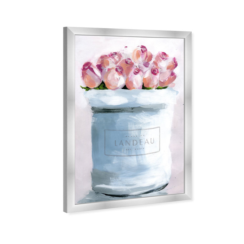 Bouquet de roses pastel peintes - Peinture sur cadre pour salle de bain, H 26 po x l 18 po, Champagne encadré