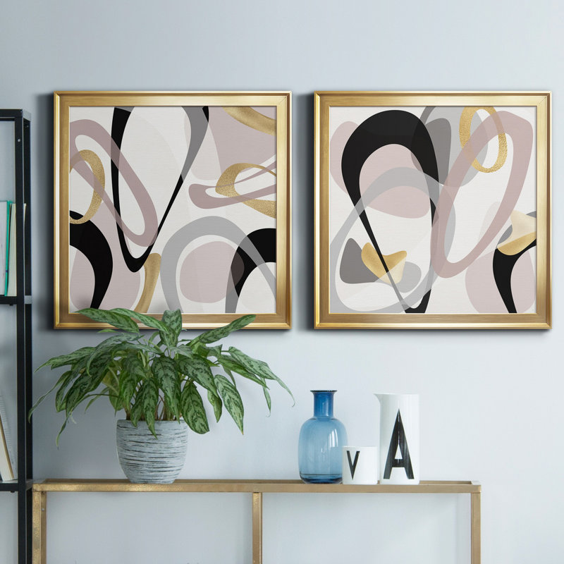 «Rumble Golden I», ensemble de 2 impressions sur toile encadrées, H 17,5 po x l 35 po x P 1,5 po, Or