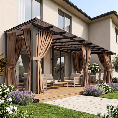 Pergola d'extérieur 20 pi x 10 pi avec rideaux en polycarbonate mural toutes saisons