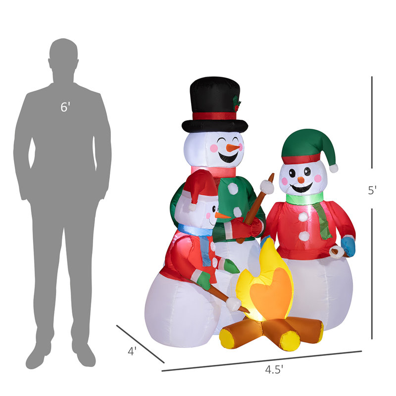 Décoration de jardin de Noël festif avec bonhomme de neige gonflable 5 pi avec lumières DEL intégrées
