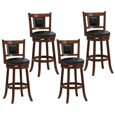Acelee Swivel Upholstered Faux Leather Counter Stool with Solid Wood Frame