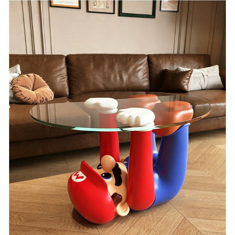 Table basse en résine de style dessin animé avec plateau en verre