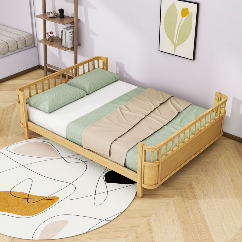Lit plateforme en bois avec lattes, Naturel, Double