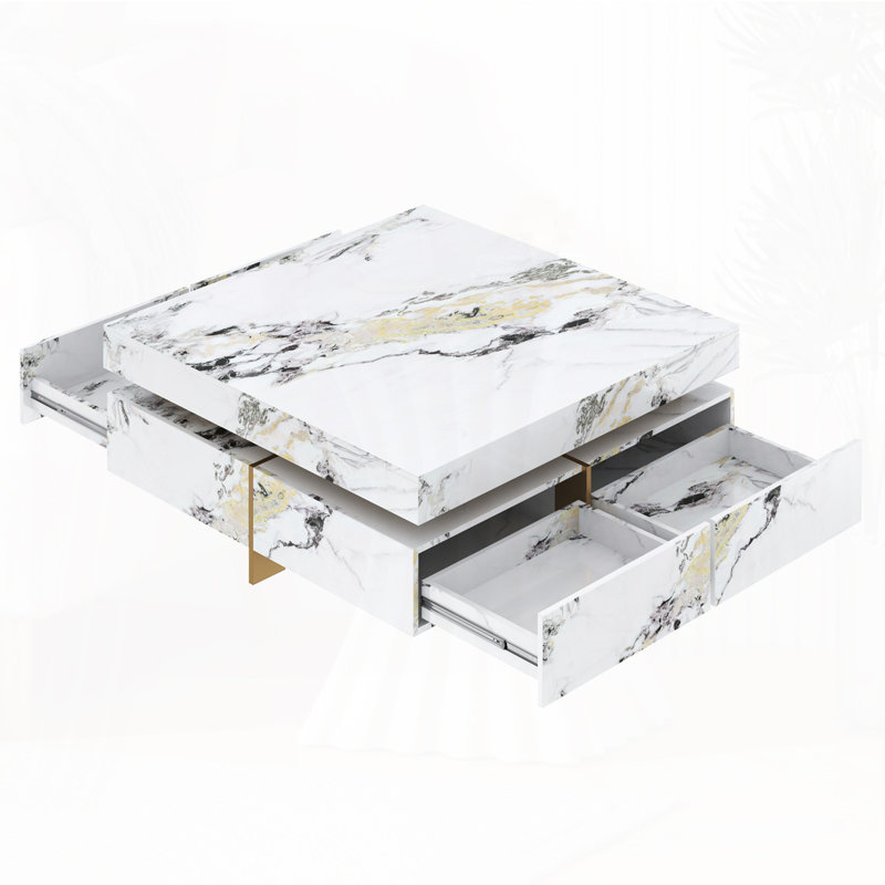 Glossy Square Storage Coffee Table With 4 Drawers