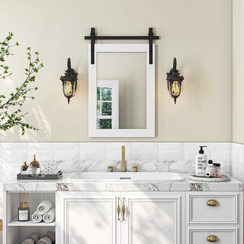 Miroir d'appoint de salle de bain Farmhouse, 26 po x 18 po, Blanc