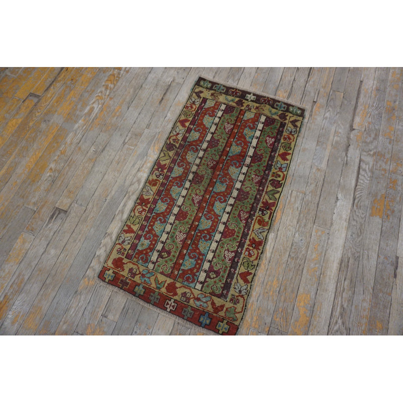 Antique Yastik Turkish Geometric Knotted Rug