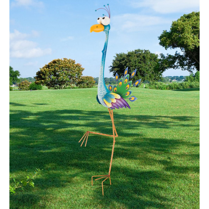 Colorful Metal Peacock Garden Stake with UV Resistant Paint