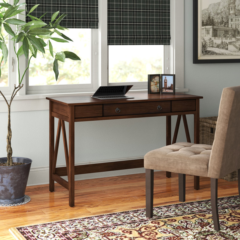 Bureau en bois avec 1 tiroir Soule, Tabac antique
