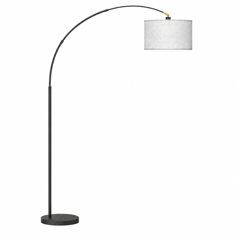 Lampe sur pied arquée 78,7 po Asem avec télécommande, ampoule DEL incluse et grand abat-jour Asem, Beige, Noir mat