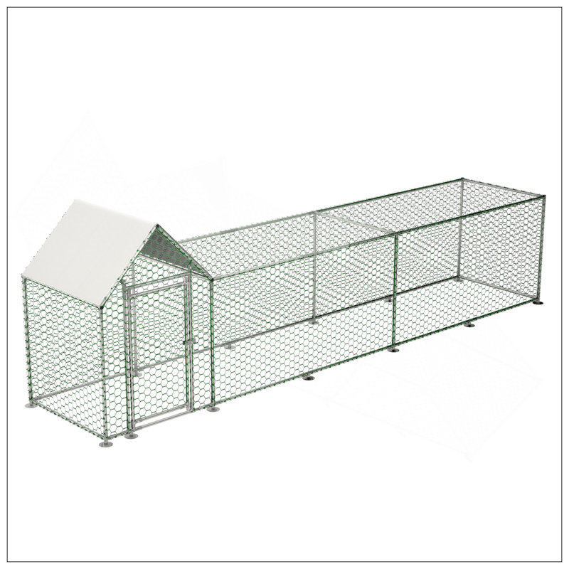 Poulailler en métal durable avec couvercle, abri de volaille à l'épreuve des prédateurs, H 59,6 po x l 196 po x P 42,2 po