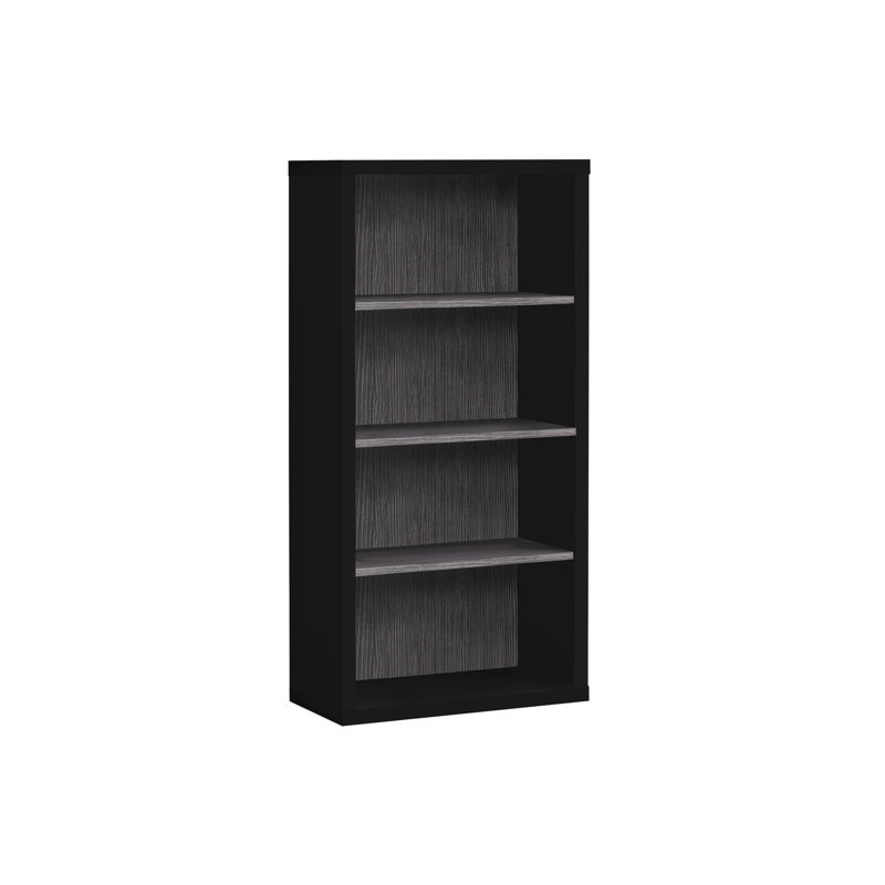 Bibliothèque à 5 niveaux pour chambre de bureau, noir et gris, look industriel moderne avec rangement spacieux et bibliothèque réglable, rangement pour chambre à coucher, panneau épais de style contemporain