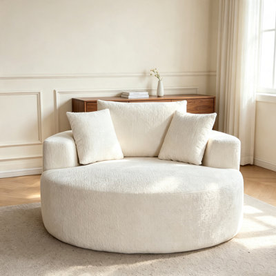 Oversized Barrel Accent Swivel Chair – 55" Waffle Chenille, Compression