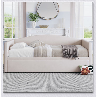 Daybed With Extended Pop Up Trundle, Upholstered Sofa Bed Daybed, Space-Saving Twin To King Design, Perfect For Guest Room