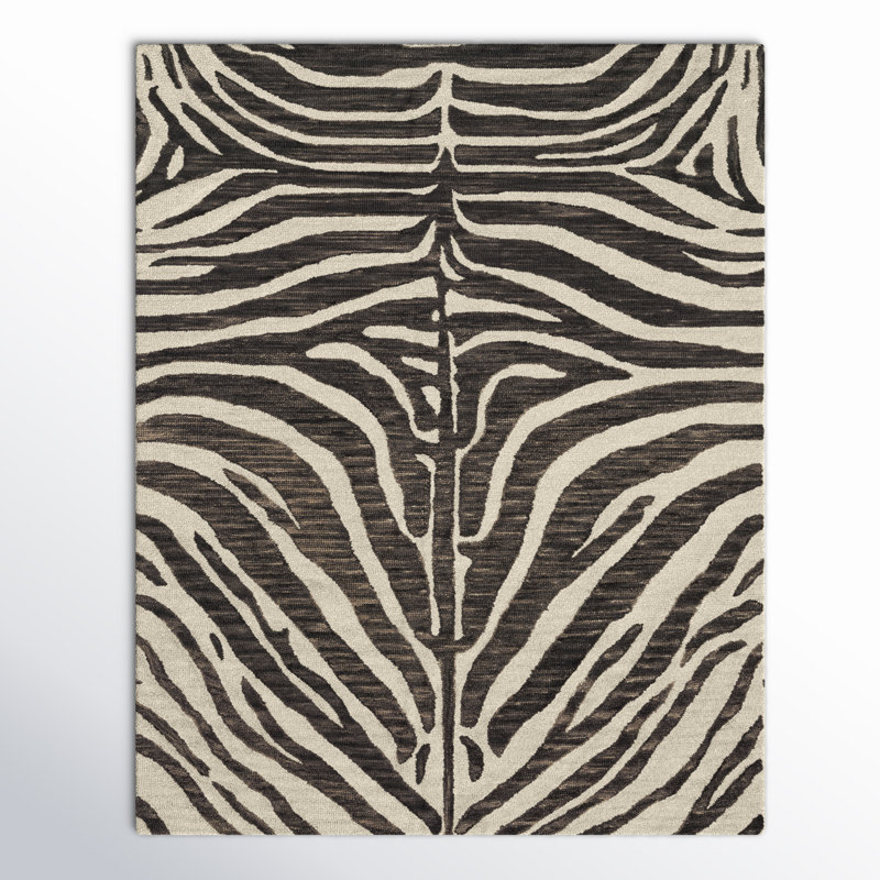 Tapis noir / ivoire en laine crocheté à la main Saifa, Rectangle 5 pi x 7 pi 6 po