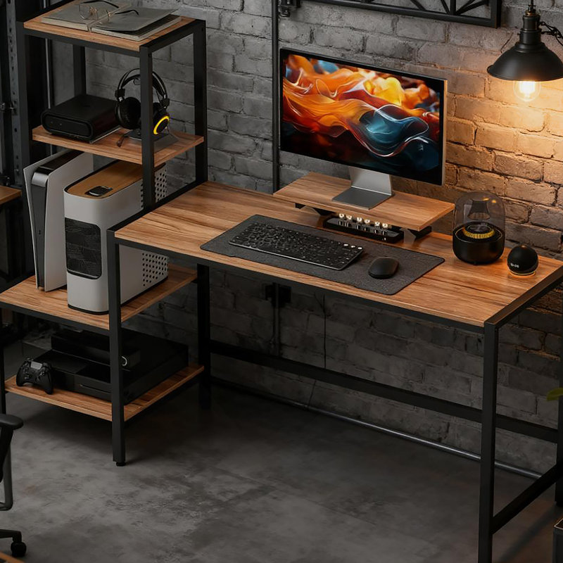 Bureau d'écriture industriel, bureau d'ordinateur avec tablette à 4 niveaux