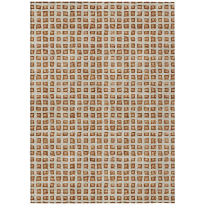 8' X 10' Orange Beige And Copper Geometric Washable Indoor Outdoor Area Rug