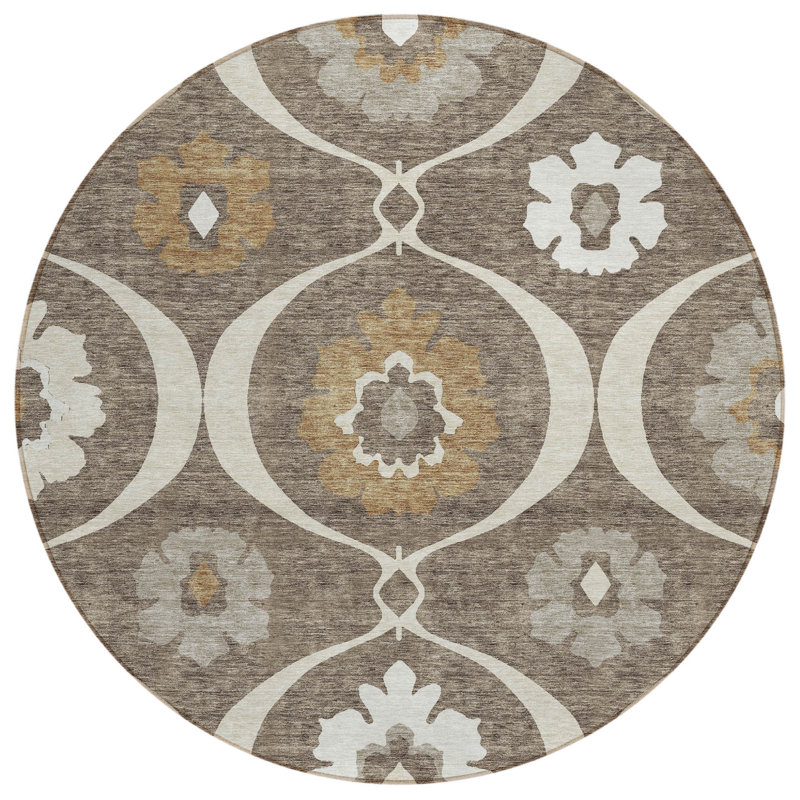 Tapis intérieur lavable rond 8 pi beige et taupe