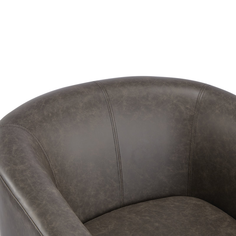 Wilmore Swivel Upholstered Accent Chair with Curved Backrest, Dark Brown Faux Leather