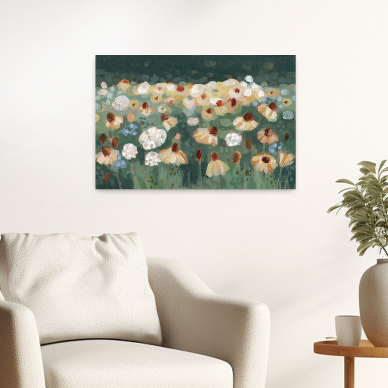 Fleurs sauvages I, art abstrait paysage mural, H 16 po x l 24 po