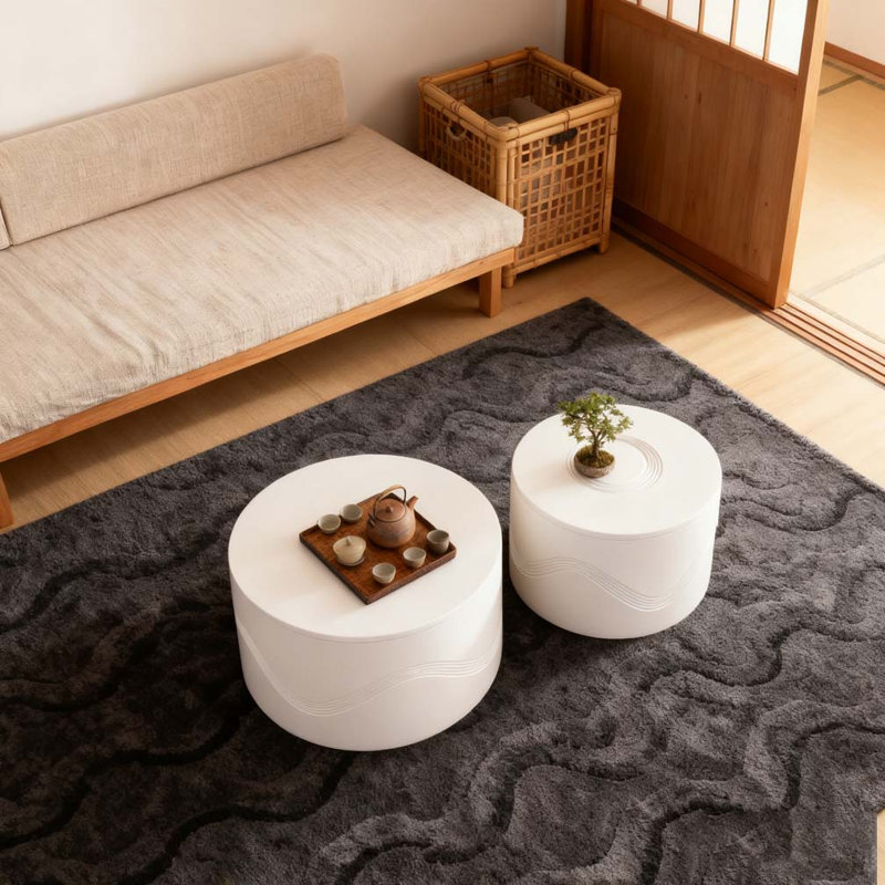 Table basse ronde blanche avec rangement caché