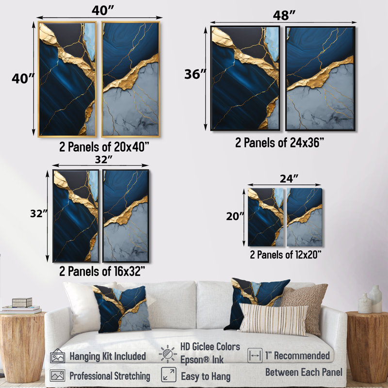 Géode abstraite bleue III - art mural abstrait en marbre, Noir, H 36 po x l 48 po, Impression encadrée flottante
