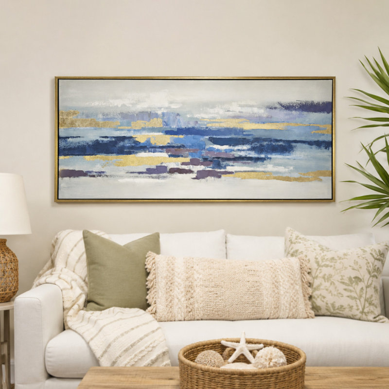Bleu et doré, peinture encadrée abstraite