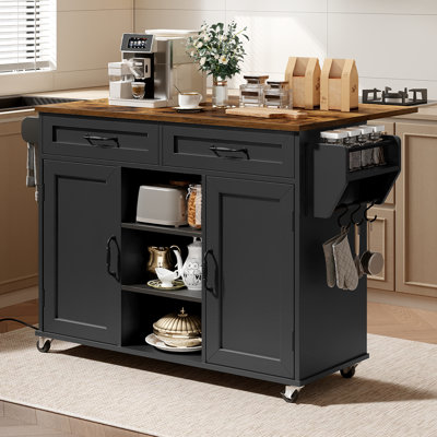 43.3" Kitchen Island with Power Outlets & Drop Leaf by 17 Stories