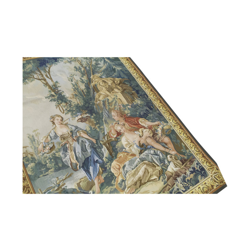Tapis bleu et vert noué à la main de haute qualité