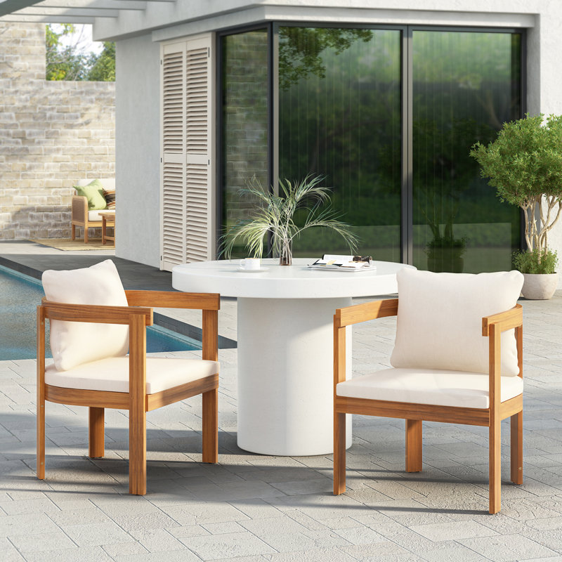 Ensemble de 2 fauteuils de salle à manger avec coussins, Light White Wood