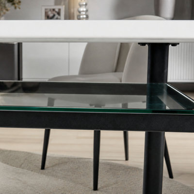 table de salle à manger moderne et minimaliste pour 4 à 6 personnes (incrustation en verre gris + support stable en métal, adapté à de multiples situations)