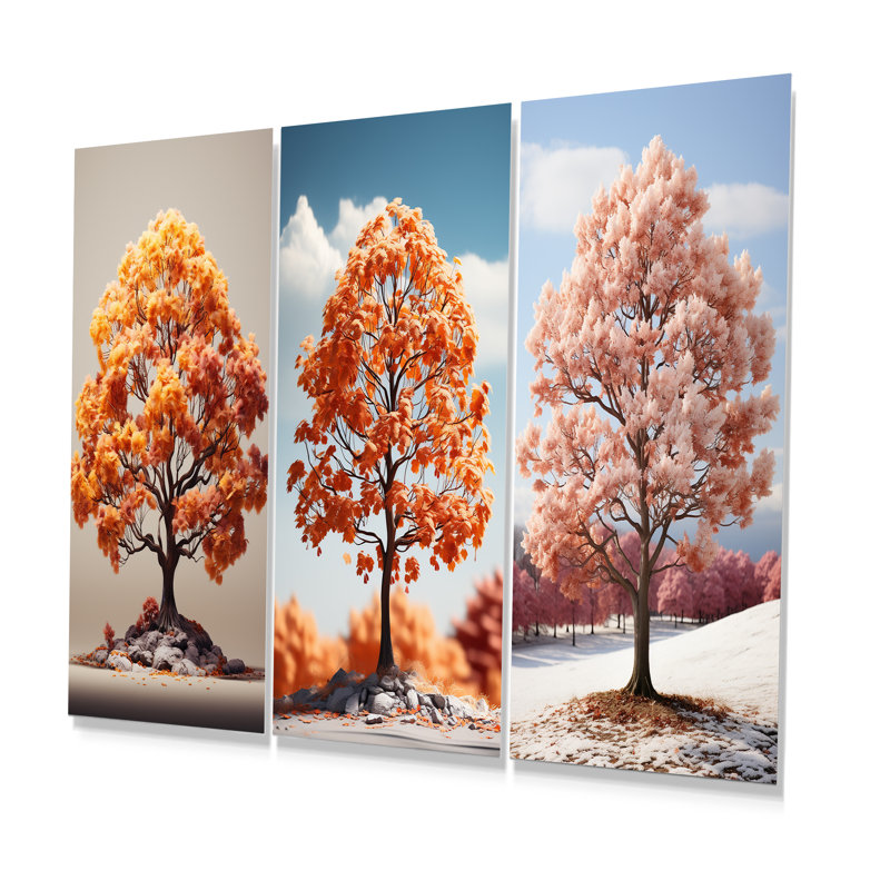 Soft Neutral Tones Maple Tree - Tree Maple Metal Prints Set Of 3, 28" H x 36" W