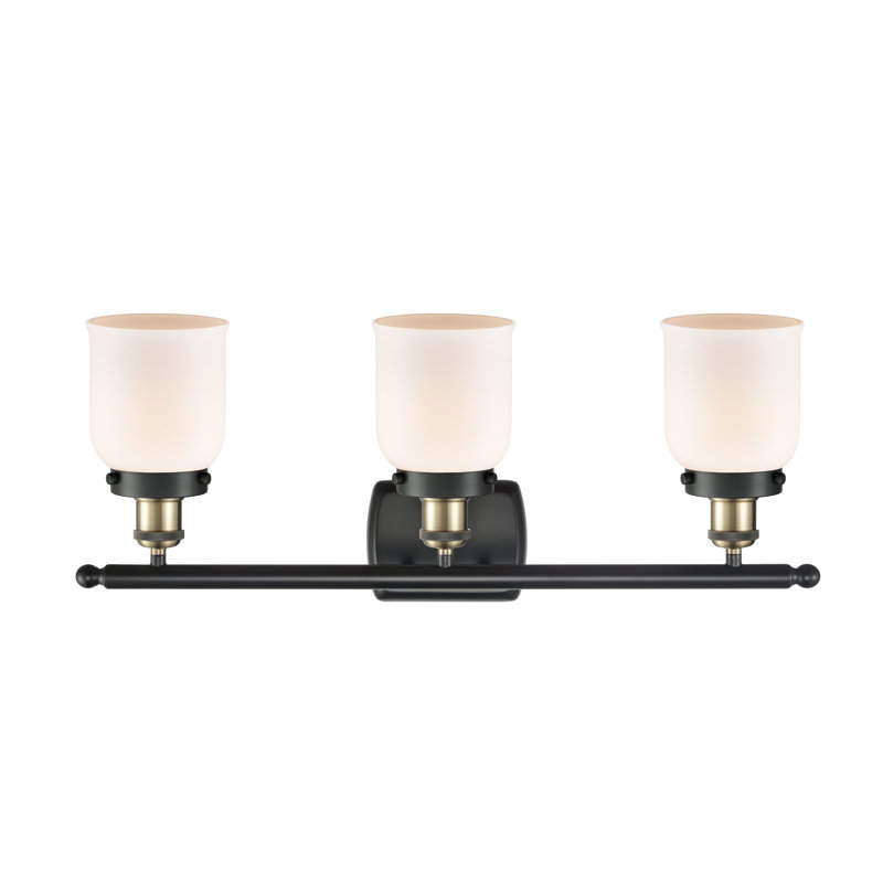 Éclairage pour meuble-lavabo 3 lumières 26 po Ballston Urban Bell, Blanc mat, DEL, Laiton antique noir