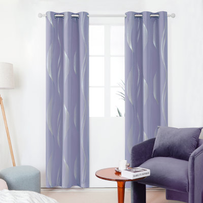Spurgh Sliver Wave Foil Print Blackout Thermal Grommet Curtain Panels (Set of 2)