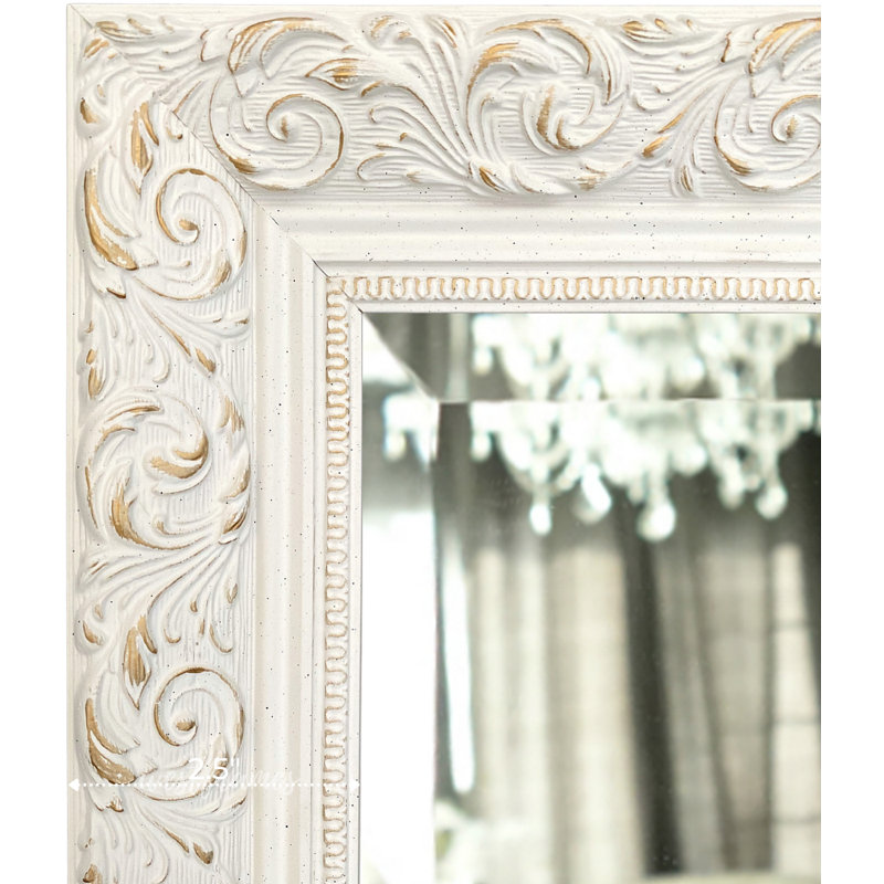 Bella French Ornate Embossed Framed Wall Mirror, 34.25" x 24.25", Antique White