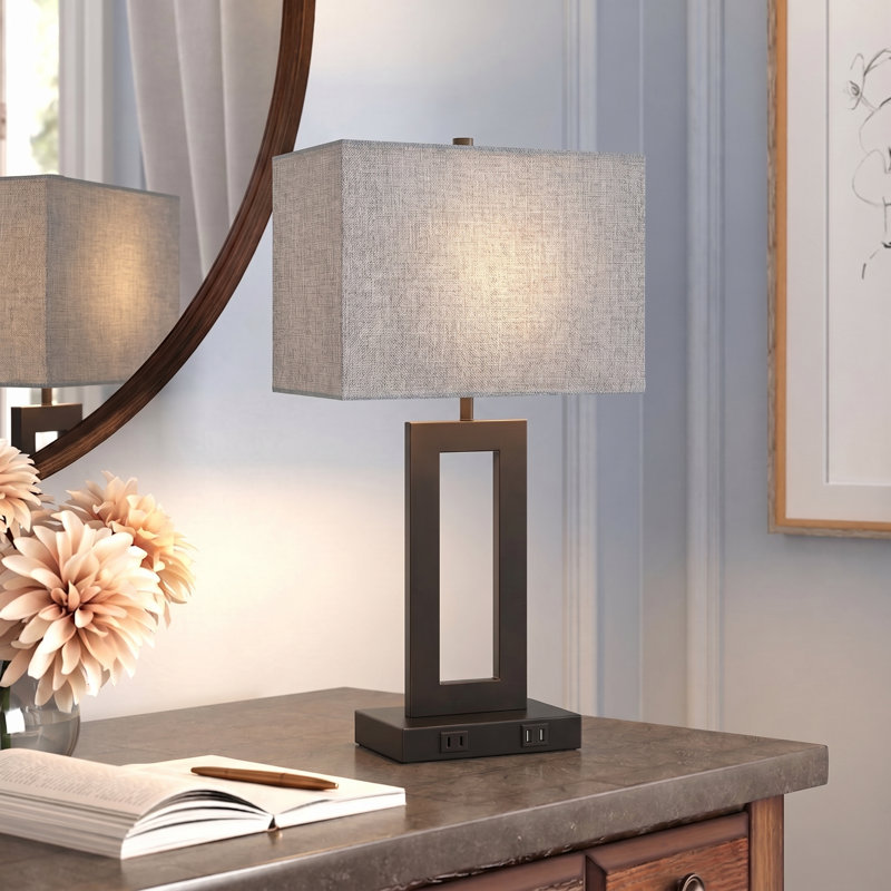 Leanore Metal USB Table Lamp, Black, Gray