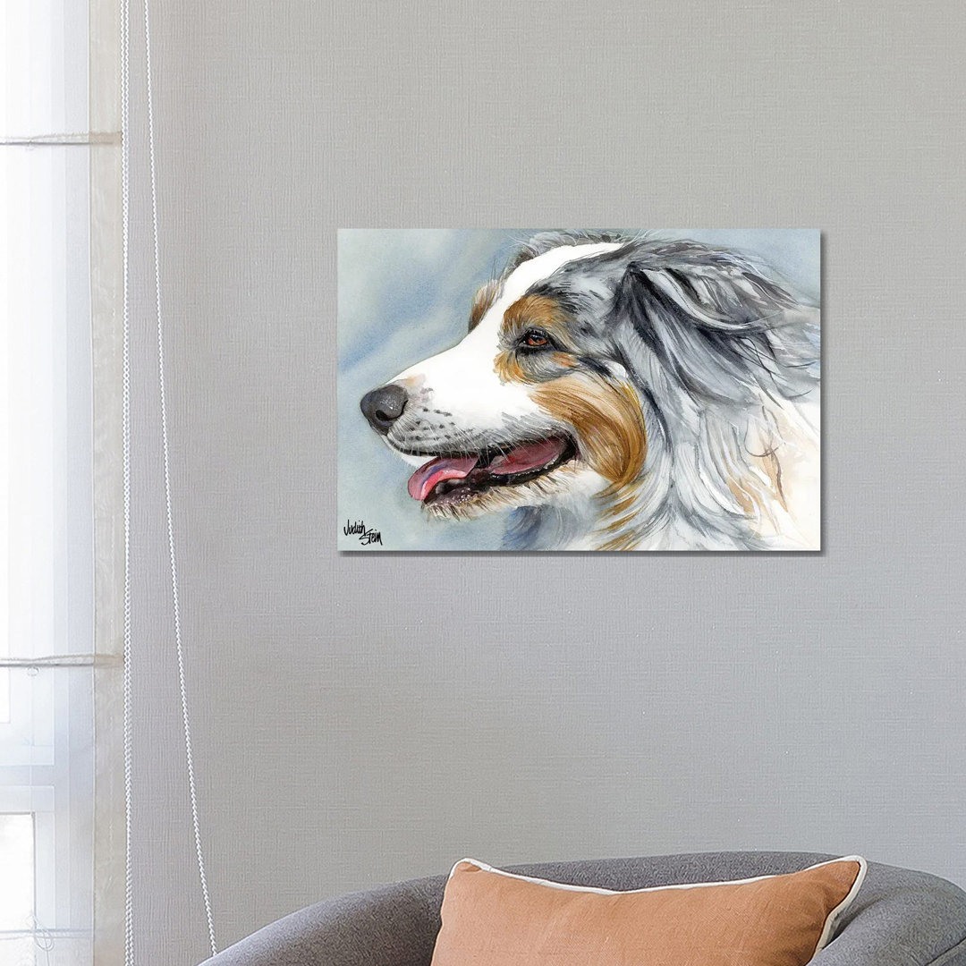 Blue Merle Aussie - Australian Shepherd by Judith Stein - Wrapped Canvas Painting