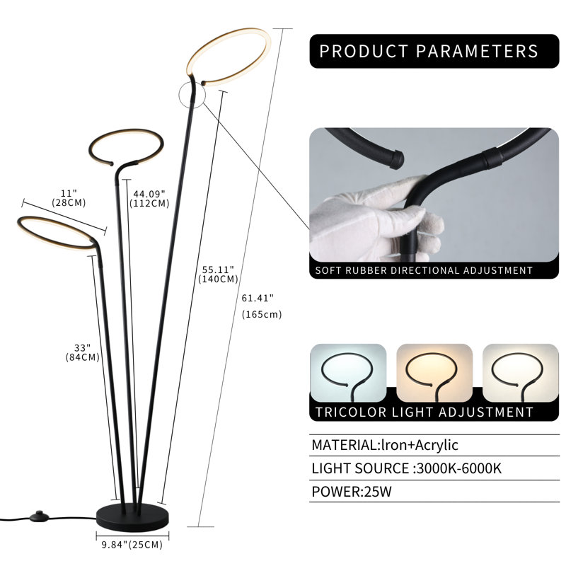 Gufran 61.41" Modern Black Dimmable LED Tree Floor Lamp