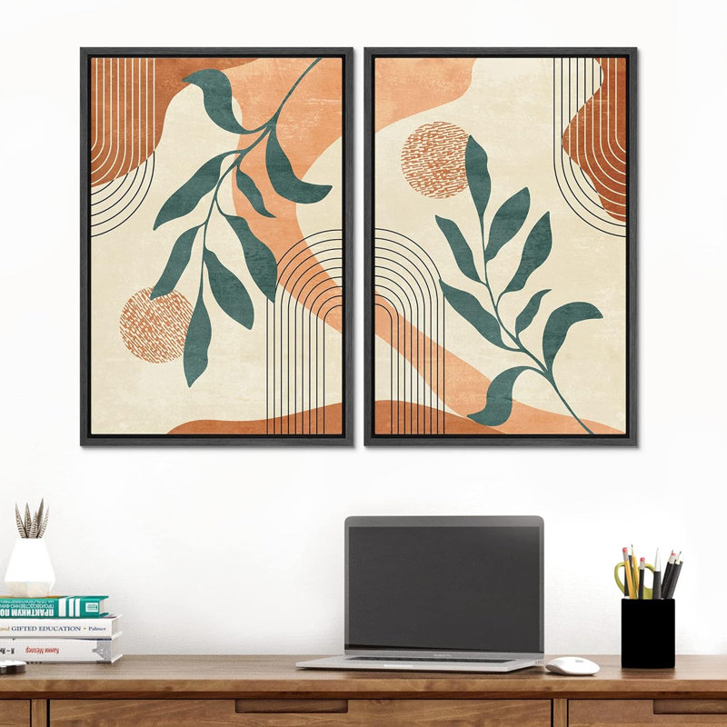 Arbre de style Mid-Century, plante, paysage, formes abstraites, art moderne, décoration murale bohème, 2 pièces, Noir
