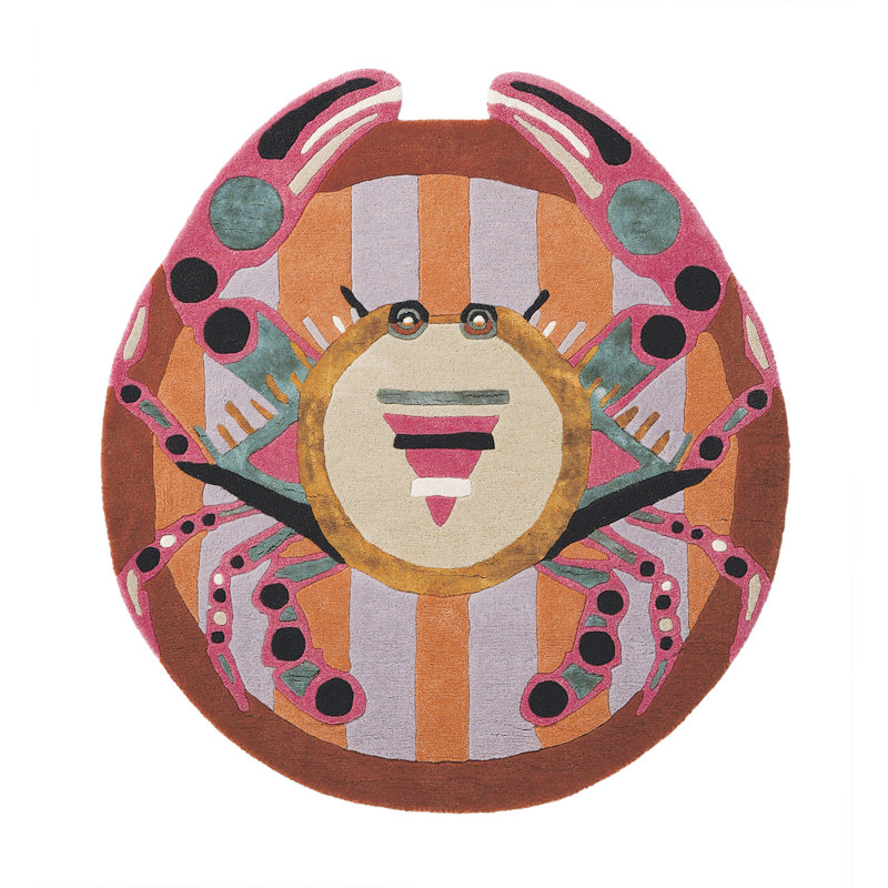 Hand Tufted Abstract Area Rug in Brown/Orange/Pink, Round 6'7"